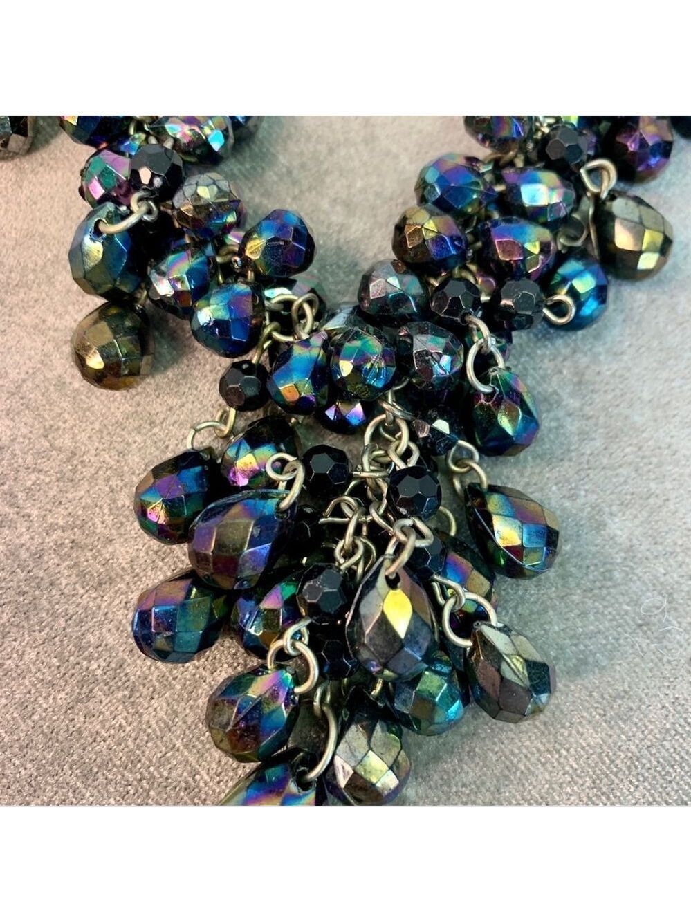 Black purple blue Beautiful clustered beaded statement necklace